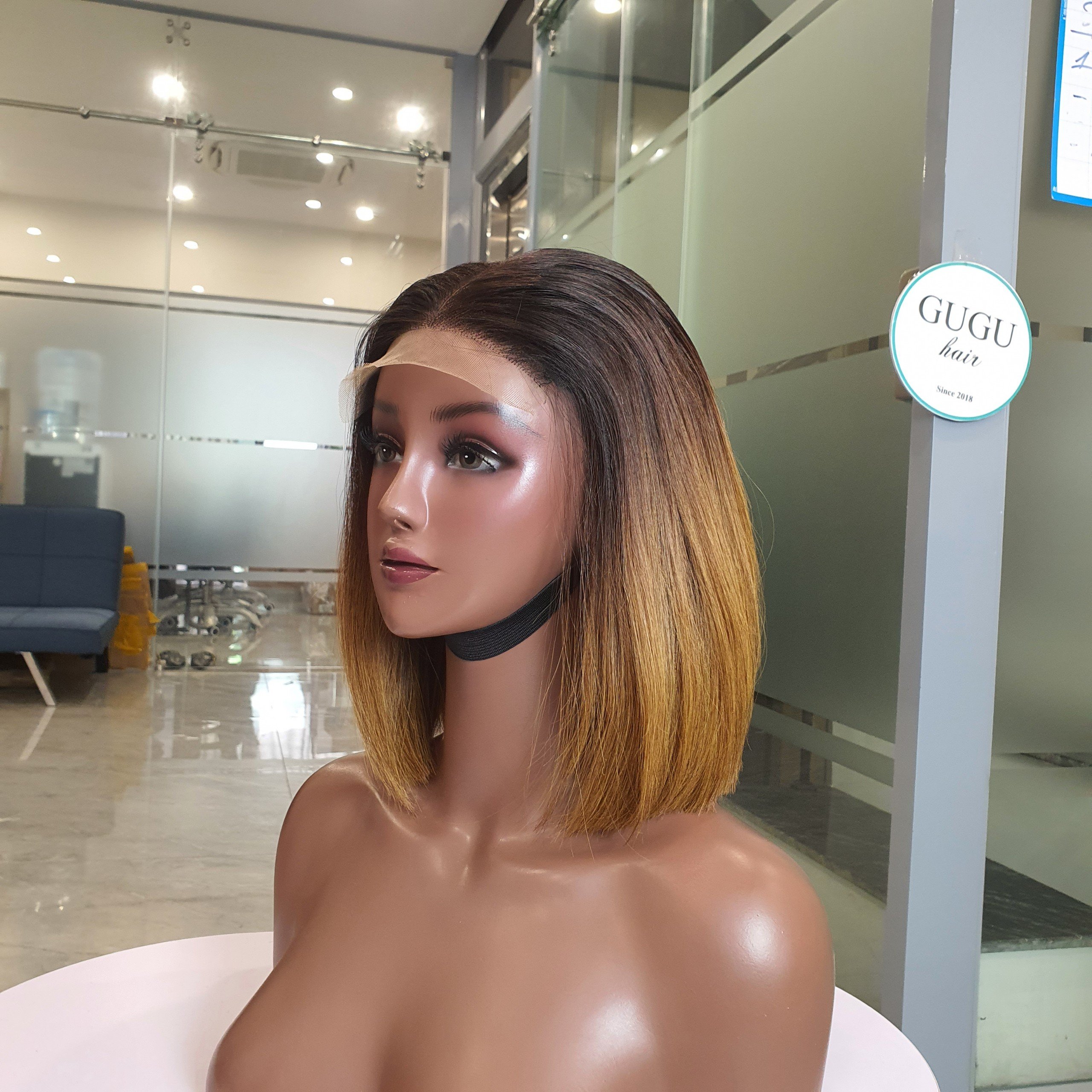 glueless full hd lace wigs highlighted brown natural color 12 inches super double wig for black woman Vietnamese hair