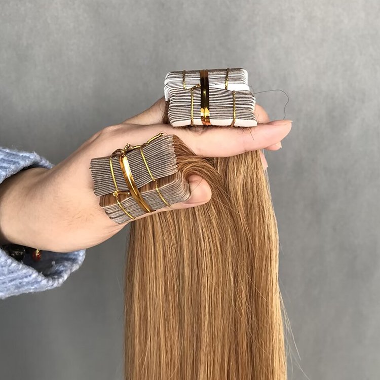 Wholesale high quality Double Drawn Cuticle Aligned Keratin 100% raw virgin human hair tape in Hair Extensions custom