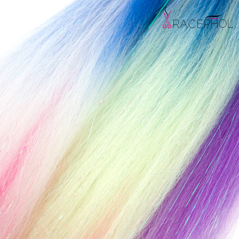 Highlight Hair Piece With Tinsel Glitter Braided Ponytail Extension With Elastic Rubber Band Synthetic