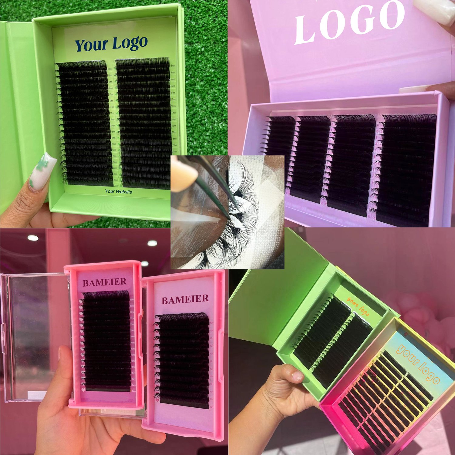 Human Hair Eyelash Extension Mink Velvet Matte Black Cashmere Lash Extension Trays Supply