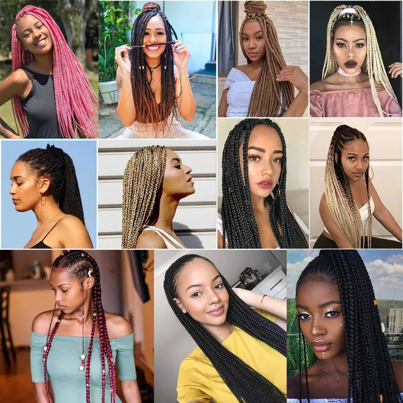 Hot Bath Bendable Box Crochet Synthetic Wig Braided Thin Three Strand Braid Hair Easy Weave Braids Hair Extensions
