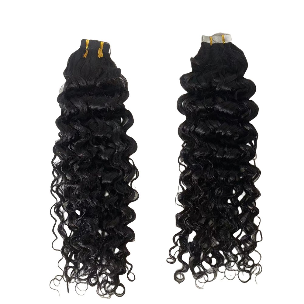 100Human Hair Tape In Hair Extensions Deep Wave Peruvian Water Wave Remy Tape In Hair Extension 40pcs