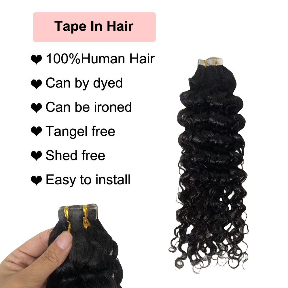 100Human Hair Tape In Hair Extensions Deep Wave Peruvian Water Wave Remy Tape In Hair Extension 40pcs