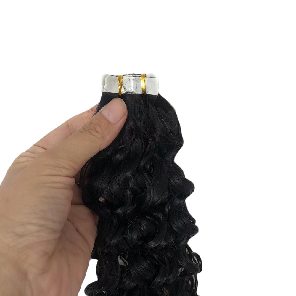 100Human Hair Tape In Hair Extensions Deep Wave Peruvian Water Wave Remy Tape In Hair Extension 40pcs