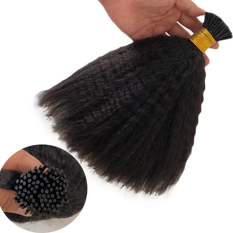 Kinky Straight I Tip Hair Extension Human Hair Italian Coarse Yaki MicroLinks Raw Keratin Hair Extension