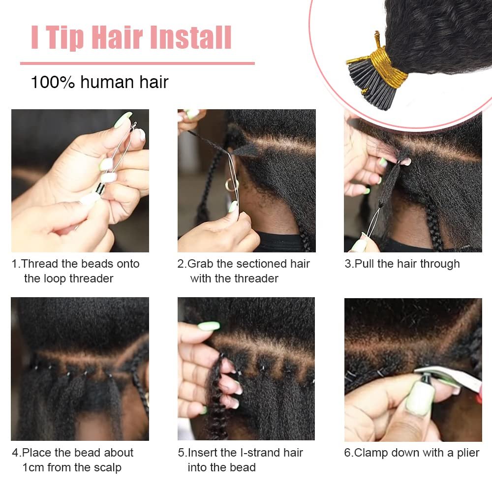 Kinky Straight I Tip Hair Extension Human Hair Italian Coarse Yaki MicroLinks Raw Keratin Hair Extension