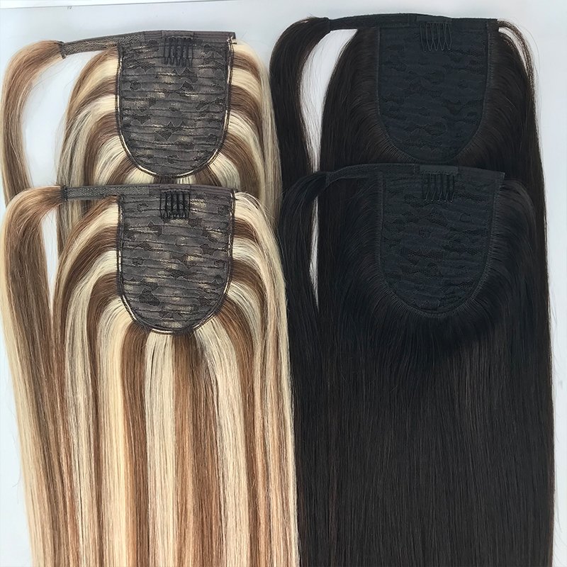 Wholesale 100% Human Hair Pony tails Hair Extensions Double Drawn Natural Wrap Around Drawstring Ponytail Hair