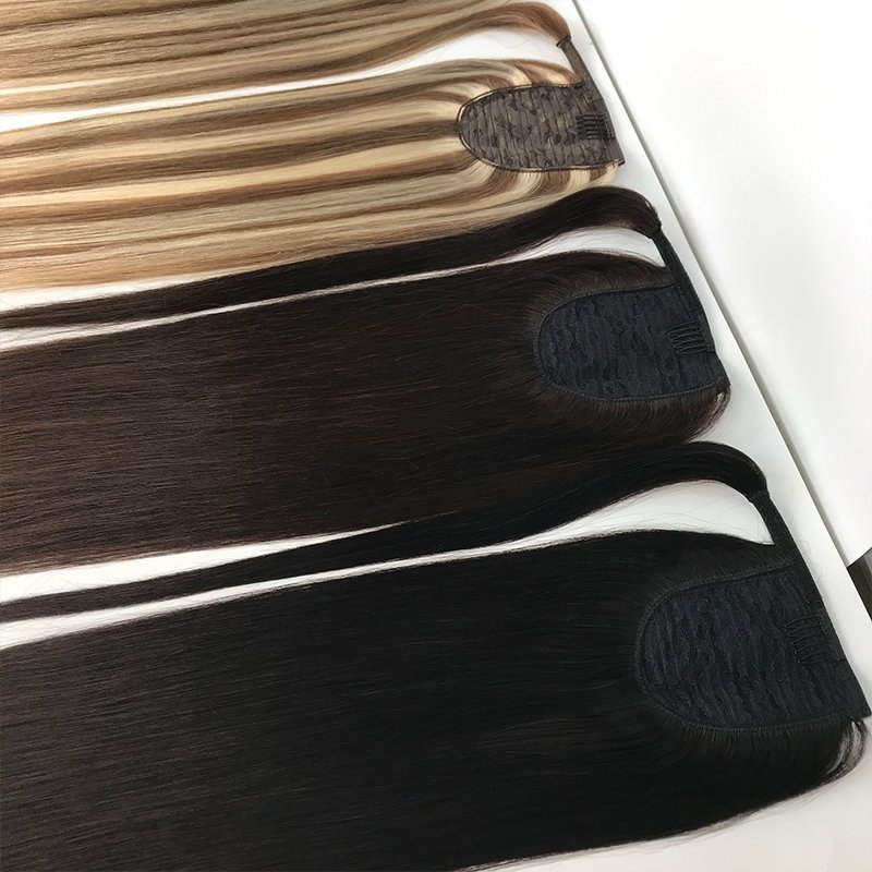 Wholesale 100% Human Hair Pony tails Hair Extensions Double Drawn Natural Wrap Around Drawstring Ponytail Hair