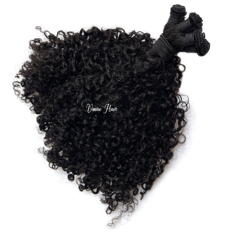 VMAE Cambodian Raw Double Drawn Hand Tied Virgin Remy Cuticle Aligned Afro Kinky Curly Handtied Weft Human Hair Extensions