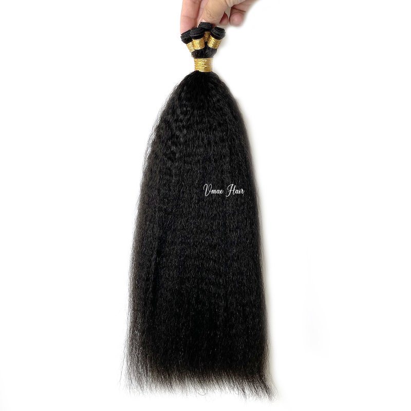 VMAE Cambodian Raw Double Drawn Hand Tied Virgin Remy Cuticle Aligned Afro Kinky Curly Handtied Weft Human Hair Extensions