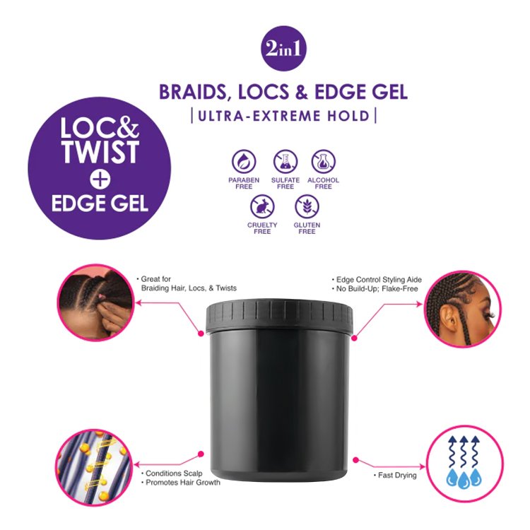16oz Dreadlock hair Products Lock Gel braiding Gel Extra Hold Strong Hold Loc N Twist Braid Gel And Edge Control
