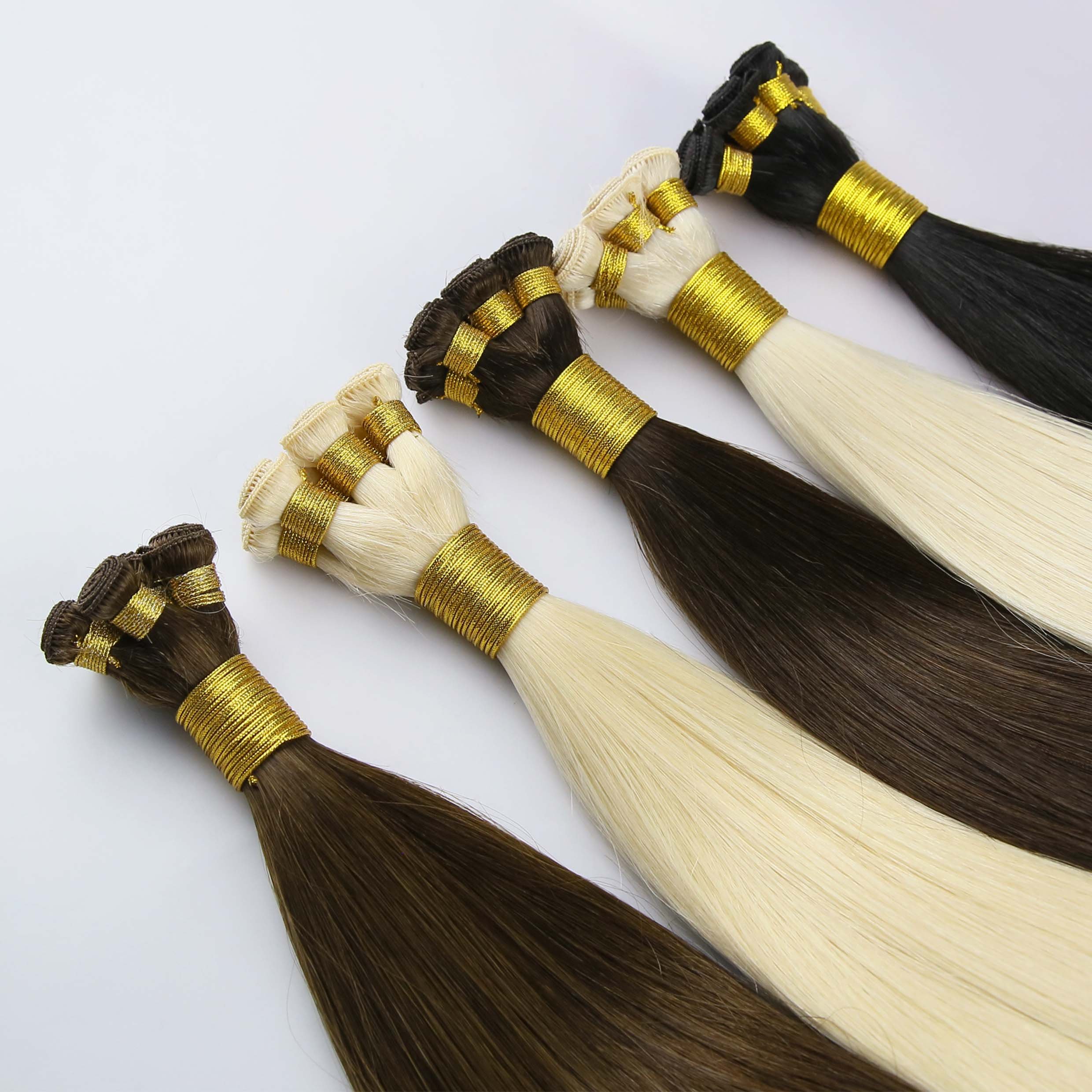 Fasimei 100% Virgin Cuticle Aligned Human Hair Extensions Wholesale Weft Light Color Seamless Double Drawn Hand Tied Weft