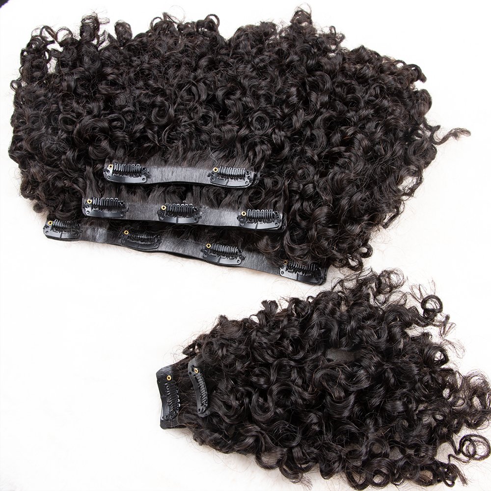 Ultra Full 10pcs Seamless Clips In Human Hair Extension Water Kinky Coily Curly Clip-In Extension Sets