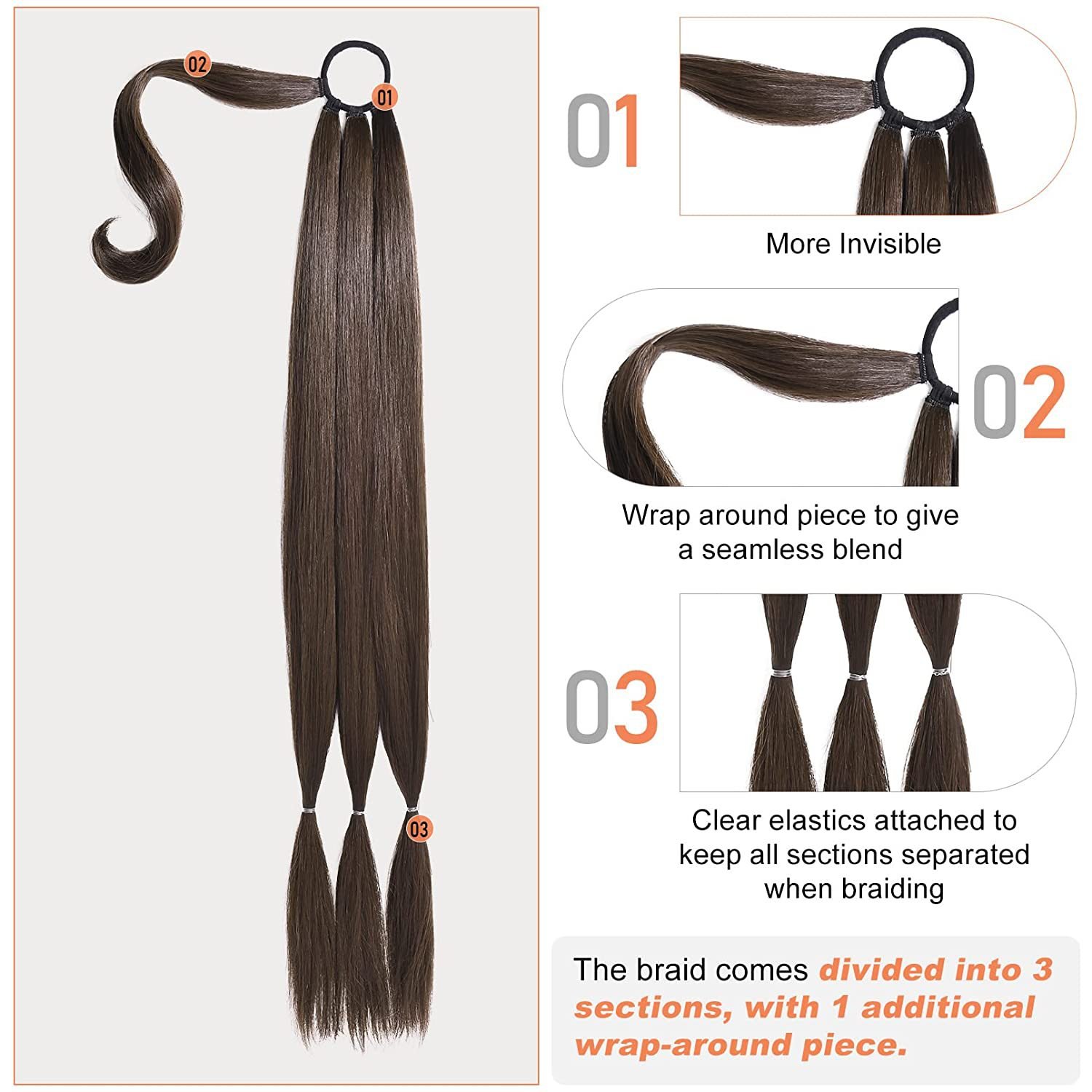 Synthetic Hair Long Braids Ponytail Extensions with Hair Tied Straight Wrap Around Hair Extensions Ponytail for Women