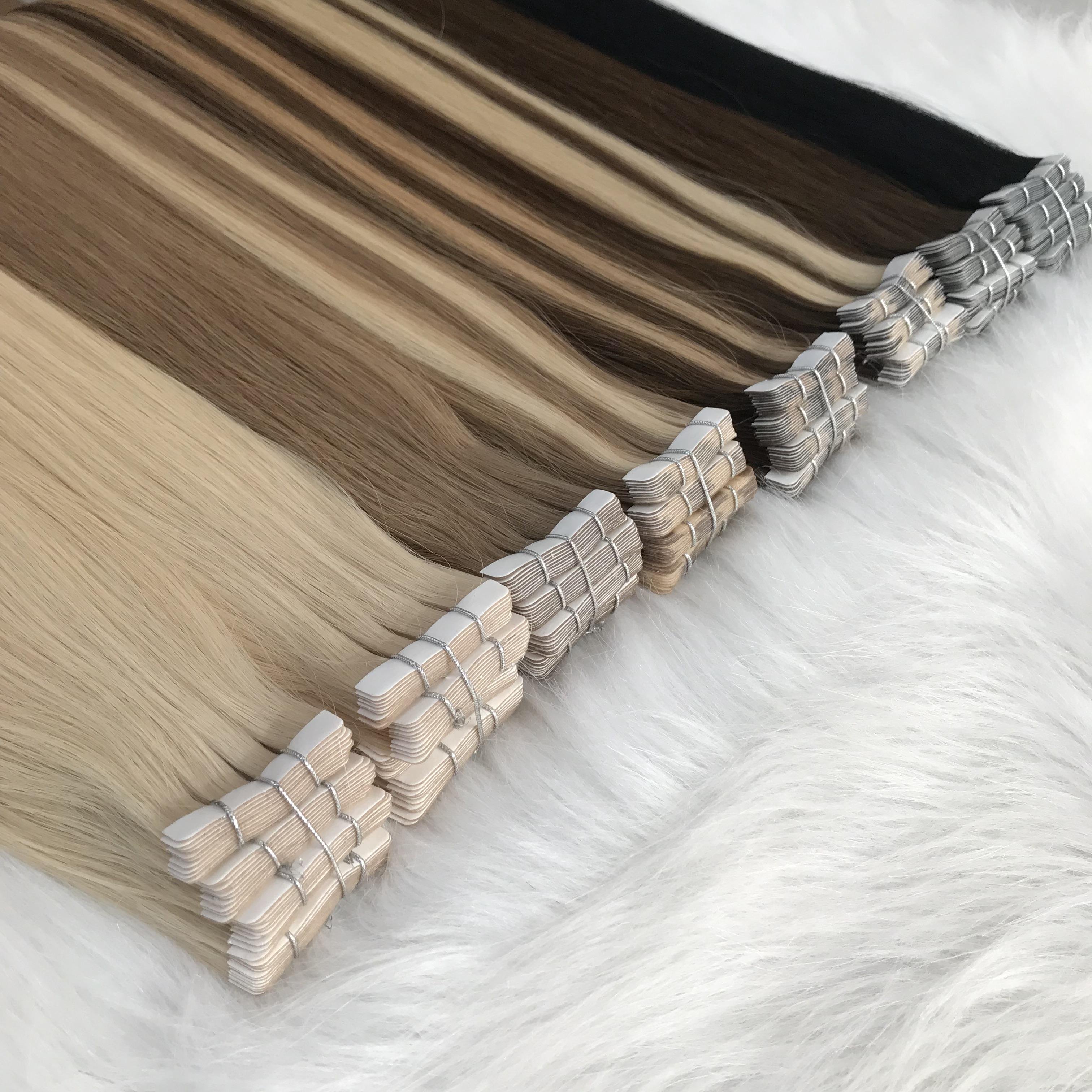 Double Drawn Thick End Tape In Extensions Long Hair Extension Human Hair Raw Brazilian Regular Tape Extensions Curly Hair