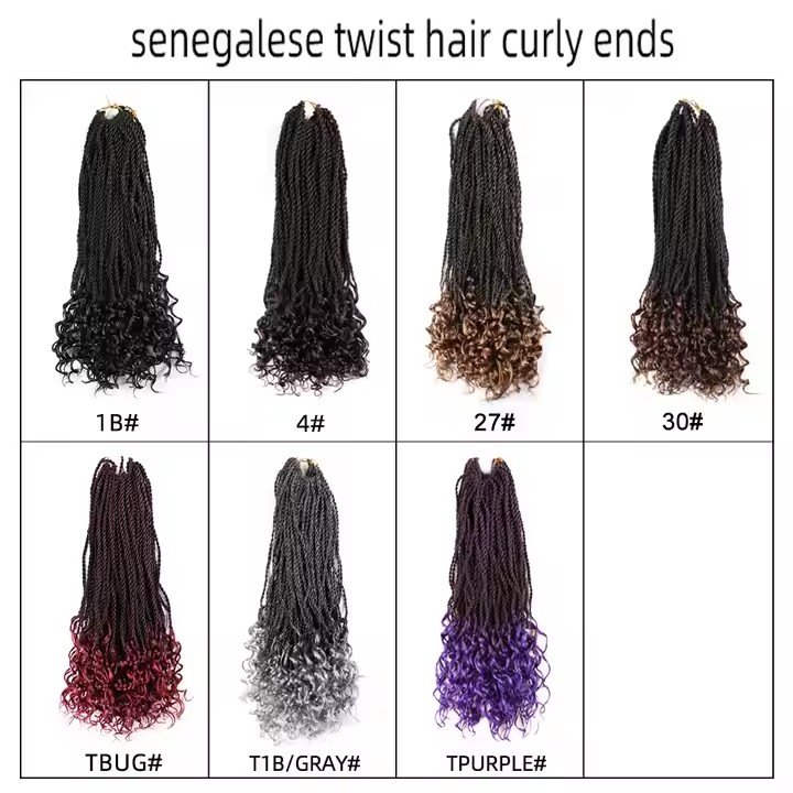 Hot sell 18 Inches 80g Senegalese Twist Crochet Curly Hair Curly Ends Small Box Synthetic Wholesale Braids Hair Extensions