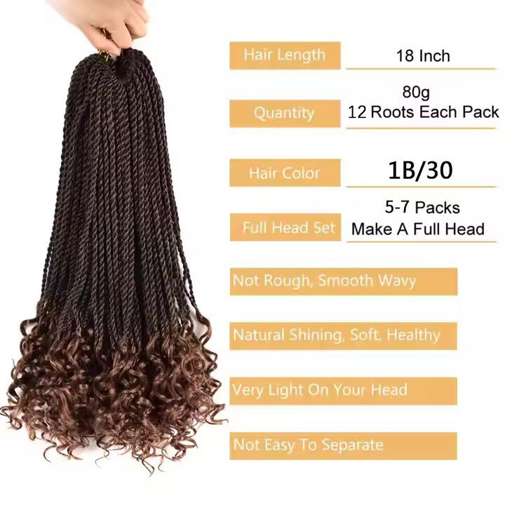 Hot sell 18 Inches 80g Senegalese Twist Crochet Curly Hair Curly Ends Small Box Synthetic Wholesale Braids Hair Extensions