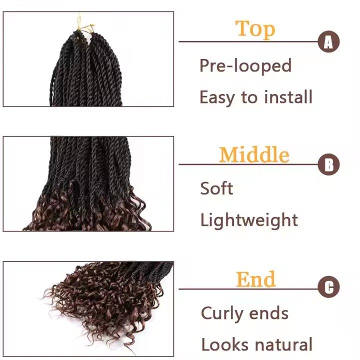 Hot sell 18 Inches 80g Senegalese Twist Crochet Curly Hair Curly Ends Small Box Synthetic Wholesale Braids Hair Extensions