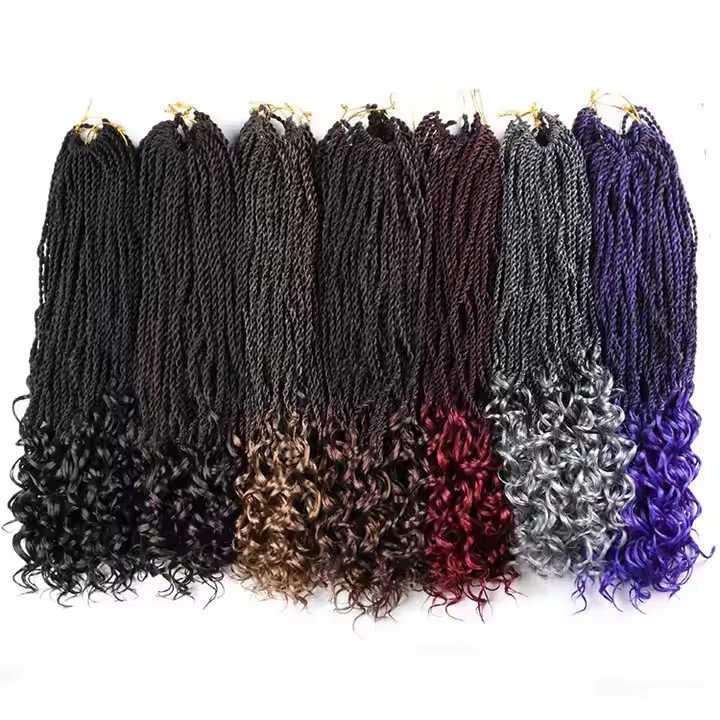 Hot sell 18 Inches 80g Senegalese Twist Crochet Curly Hair Curly Ends Small Box Synthetic Wholesale Braids Hair Extensions