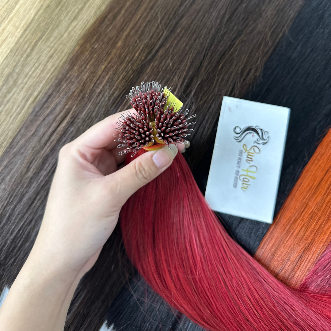 Sun Hair Wholesale Trendy Fashion Red Colour Double Drawn Nano Ring Keratin Tip 100% Vietnamese Human Hair Extensions
