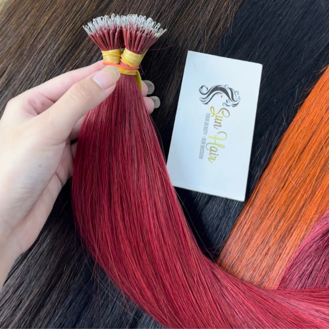 Sun Hair Wholesale Trendy Fashion Red Colour Double Drawn Nano Ring Keratin Tip 100% Vietnamese Human Hair Extensions