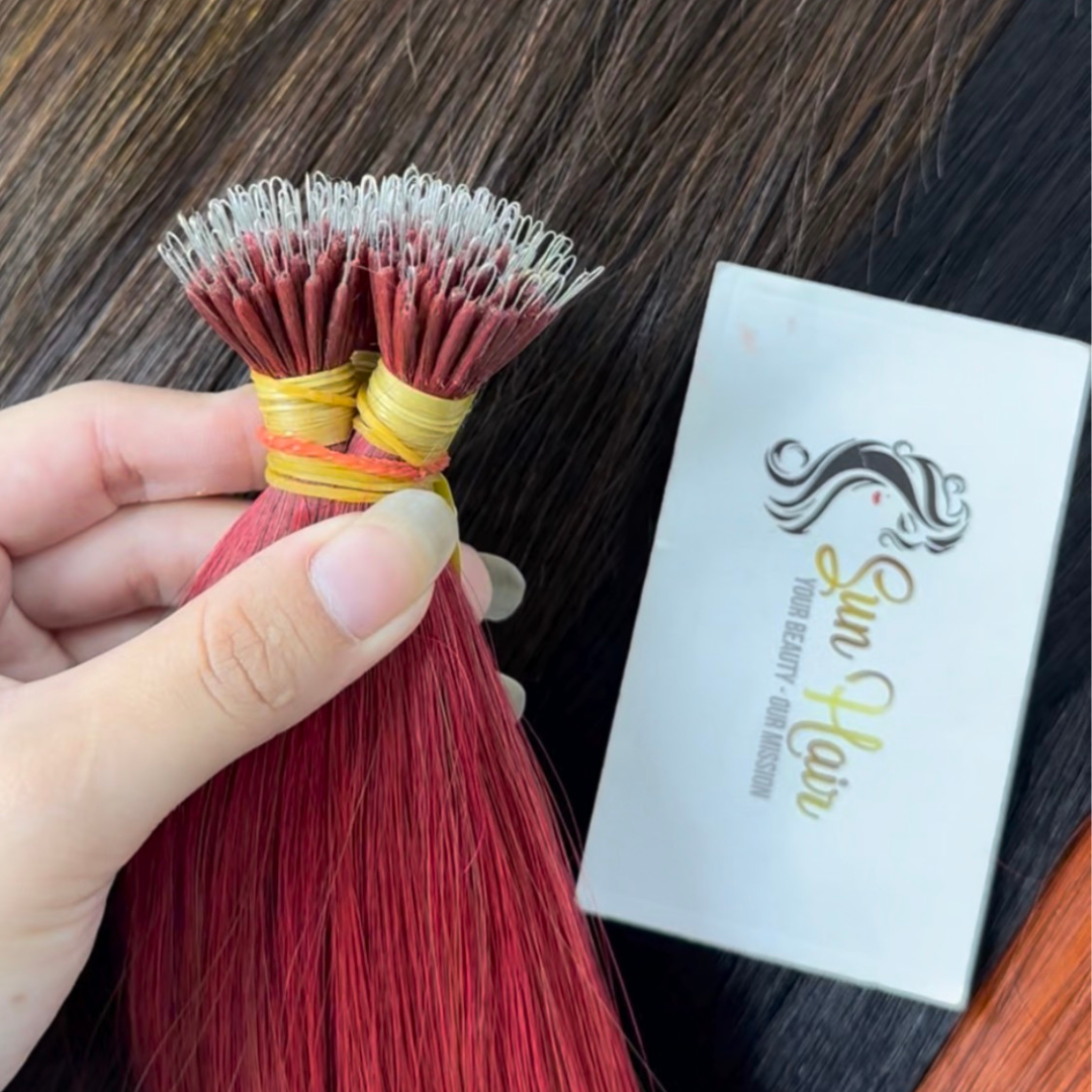 Sun Hair Wholesale Trendy Fashion Red Colour Double Drawn Nano Ring Keratin Tip 100% Vietnamese Human Hair Extensions