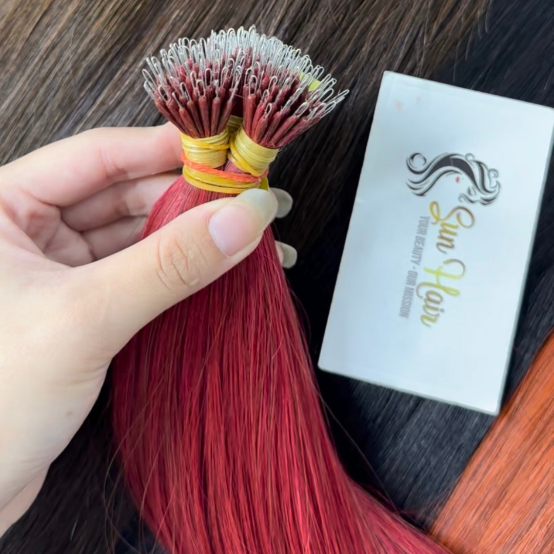 Sun Hair Wholesale Trendy Fashion Red Colour Double Drawn Nano Ring Keratin Tip 100% Vietnamese Human Hair Extensions