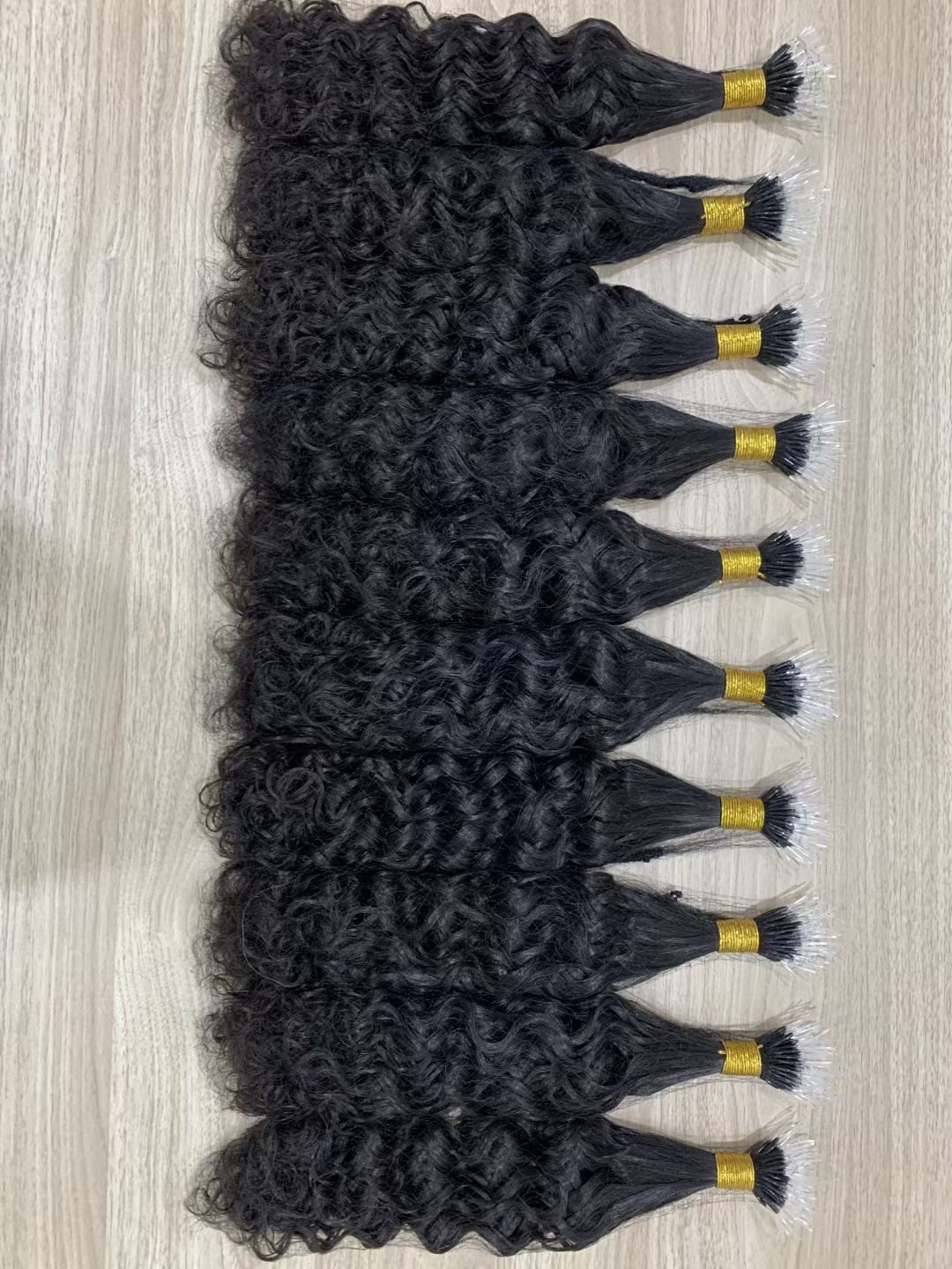 Top Quality Raw Human Hair Plastic Nano Tip water wave natural black wavy F Tip Hair Extensions
