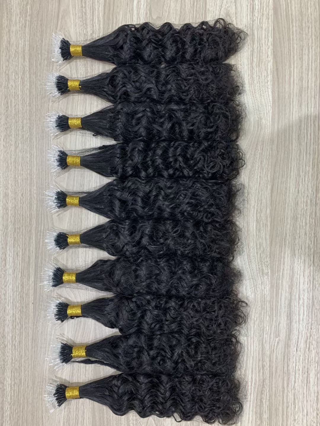 Top Quality Raw Human Hair Plastic Nano Tip water wave natural black wavy F Tip Hair Extensions