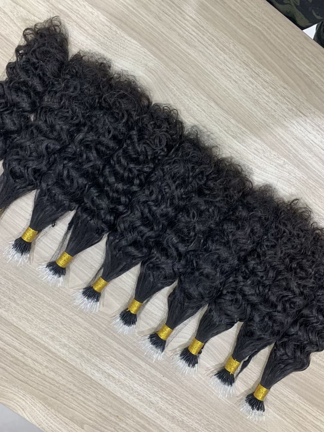 Top Quality Raw Human Hair Plastic Nano Tip water wave natural black wavy F Tip Hair Extensions