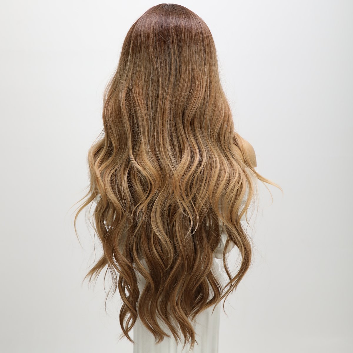 Smilco 28inch Brown Gradient Women's Long Wave Wave Split Wig for Daily Party Use Synthetic Heat Resistant Fiber Wig