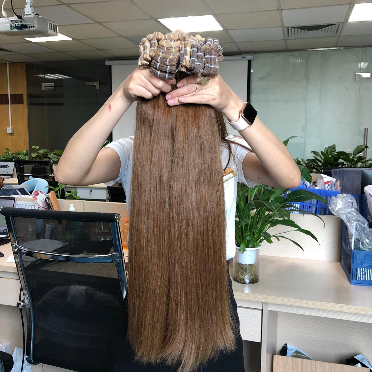 Tape Human Hair Extensions Tape In Brown color Hair Top Quality Double Drawn Remy Tape