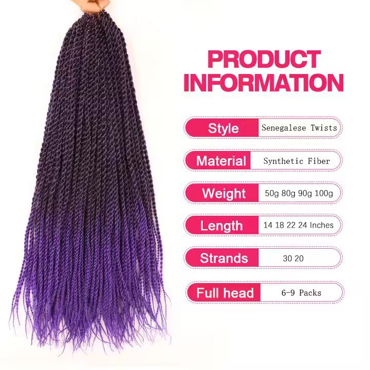 Large Inventory 14 18 22 24 Inches Senegalese Twist Synthetic Braiding Hair Ombre Box wholesale Braids Crochet Hair Extensions