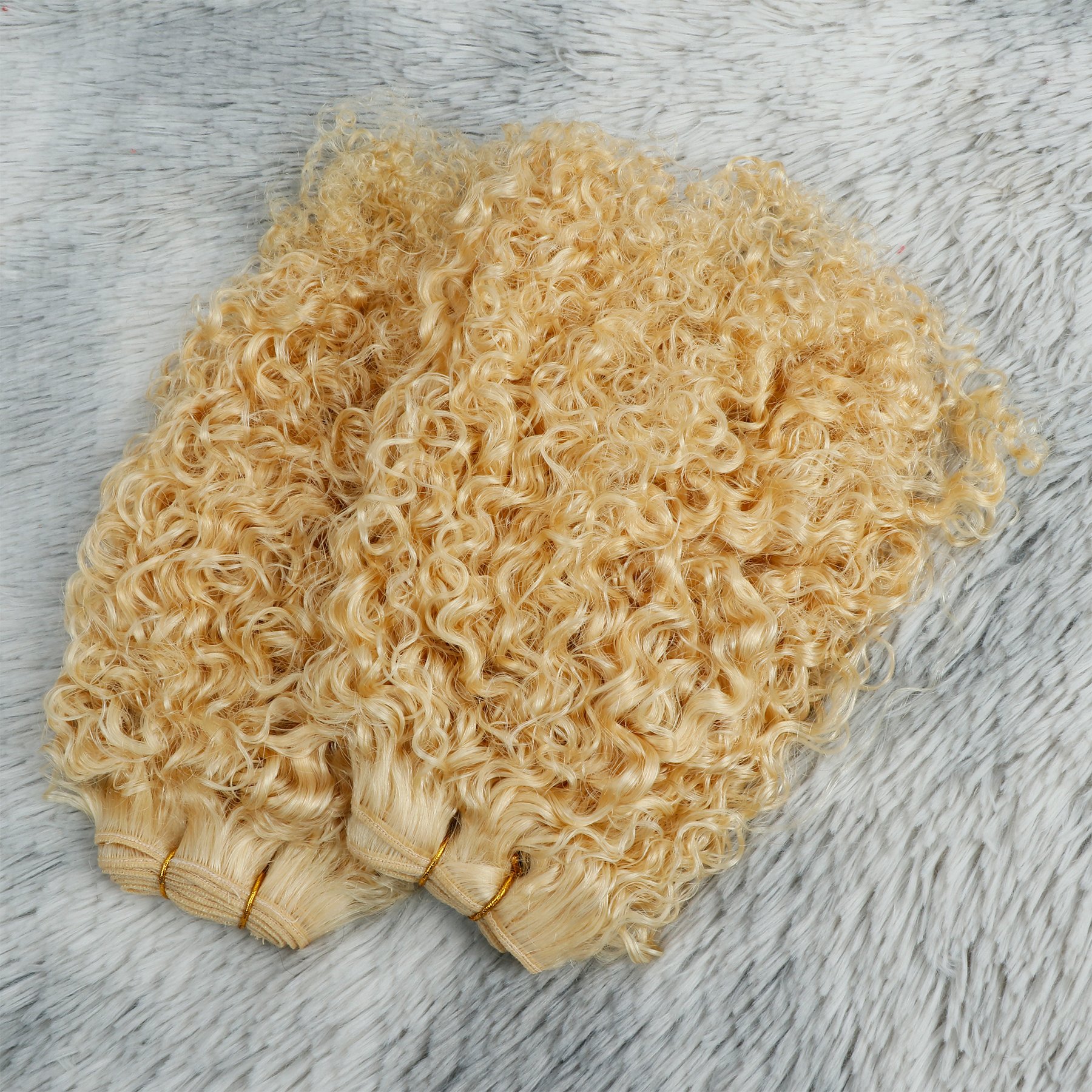 Wholesale Double Drawn Russian Human Hair Extension Curly Blonde Hair Bundles