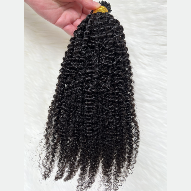 Factory Price Full Cuticle Aligned Double Drawn Long Lasted Brazilian Human Hair Afro Kinky Curly I Tip Hair Extension