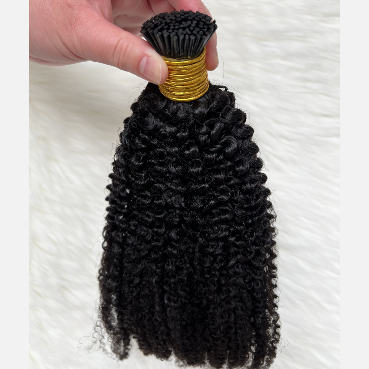 Factory Price Full Cuticle Aligned Double Drawn Long Lasted Brazilian Human Hair Afro Kinky Curly I Tip Hair Extension