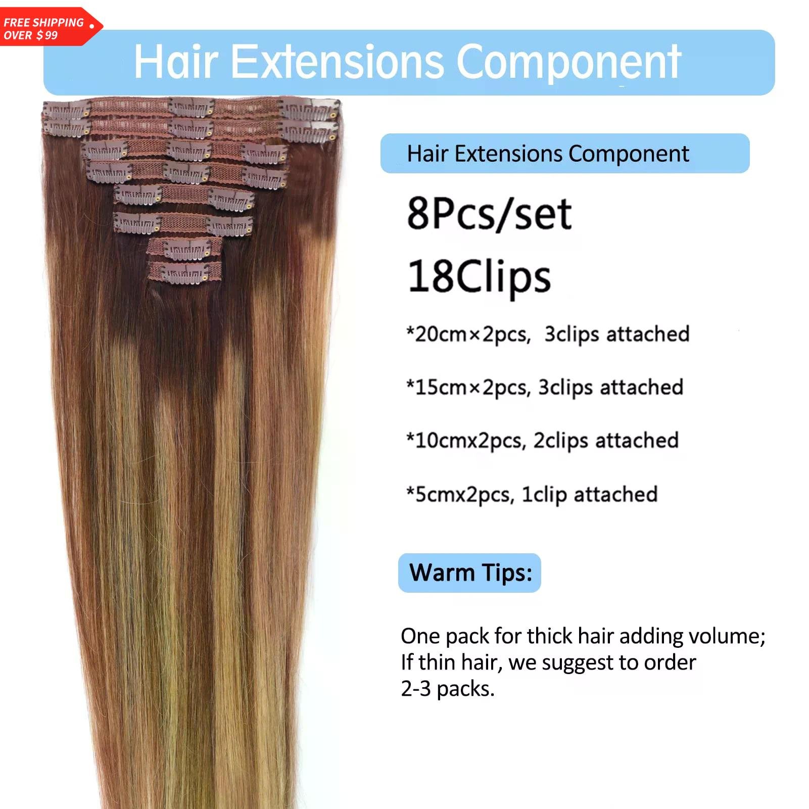 Clip in Human Hair Extensions 8pcs 120g 16-26 inches #P4/27