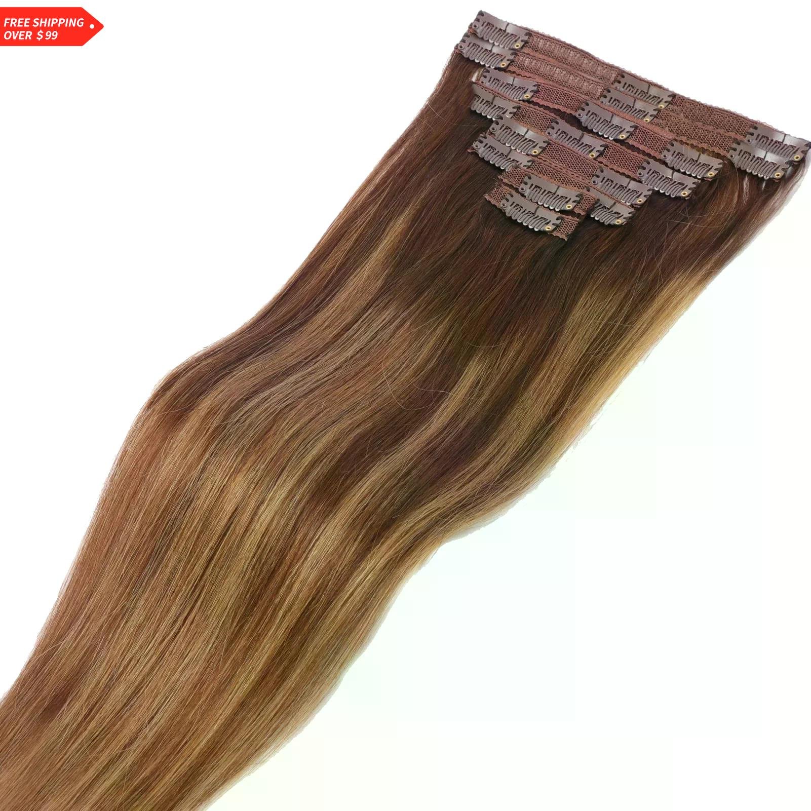Clip in Human Hair Extensions 8pcs 120g 16-26 inches #P4/27