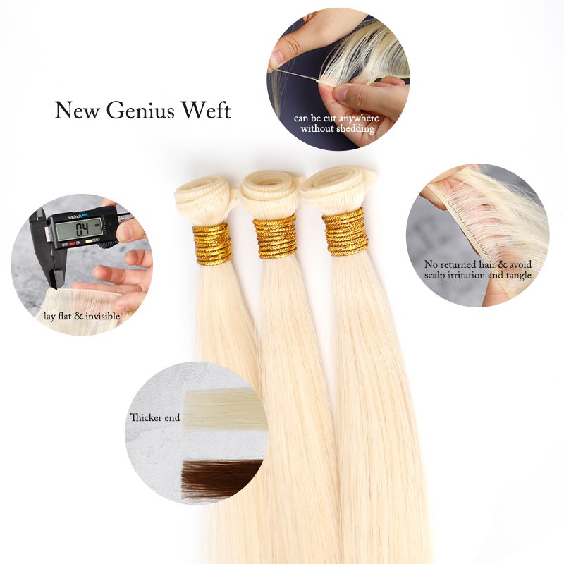 LeShine Custom Russian Double Drawn Human Hair Extension Pony Tail Real Human Hair Genius Weft New Flat Weft