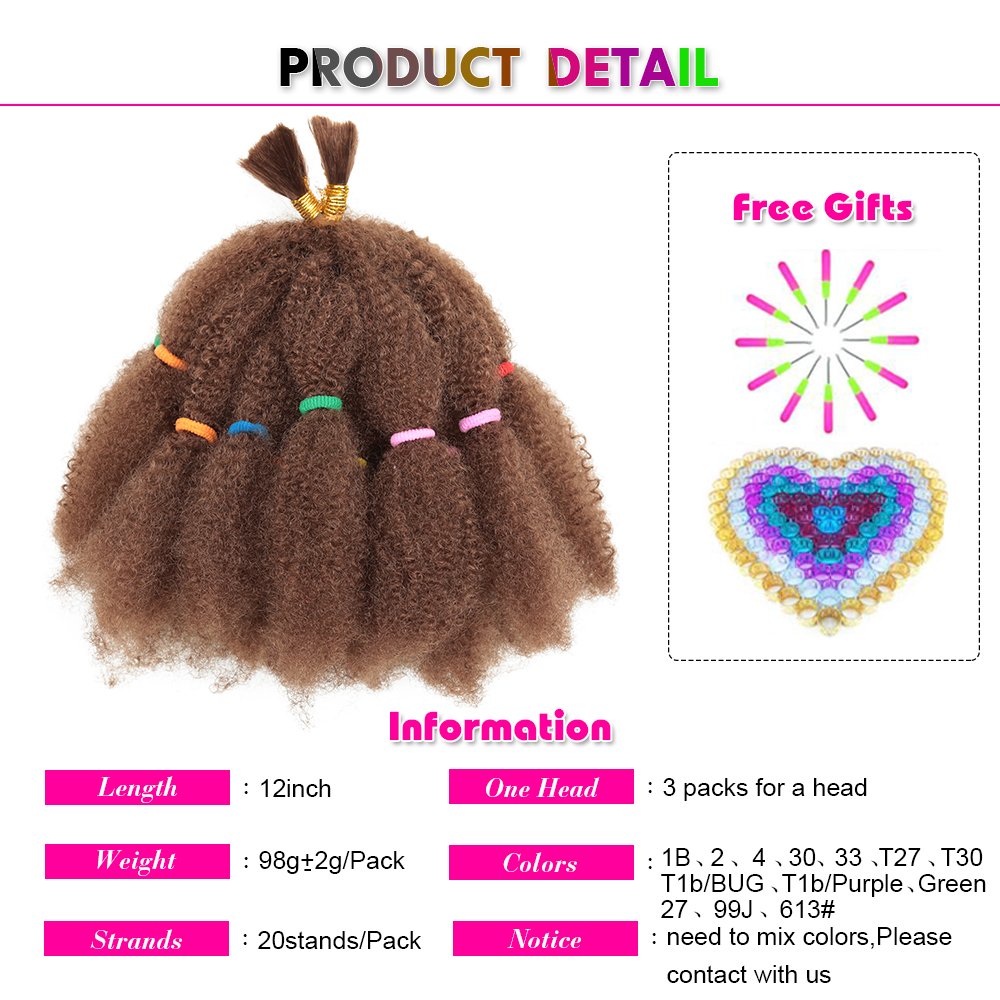 12 inch Synthetic Ombre Braiding Hair Afro Kinky Bulk Braids Bug Brown Color Curly Crochet Braids Hair Extension