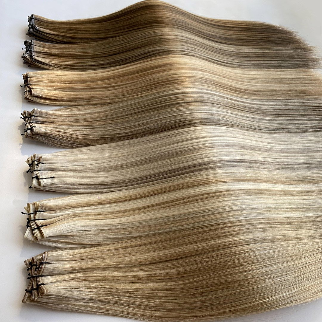 HaiYi Hot Selling Large Stock Balayage Color Double Drawn Russian Hair Genius Weft Human Hair Extension
