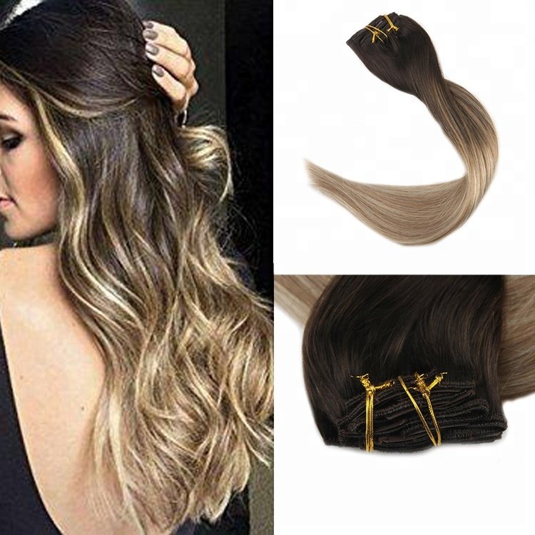 High Quality Wholesale virgin human brazilian ombre Clip in Hair Extensions