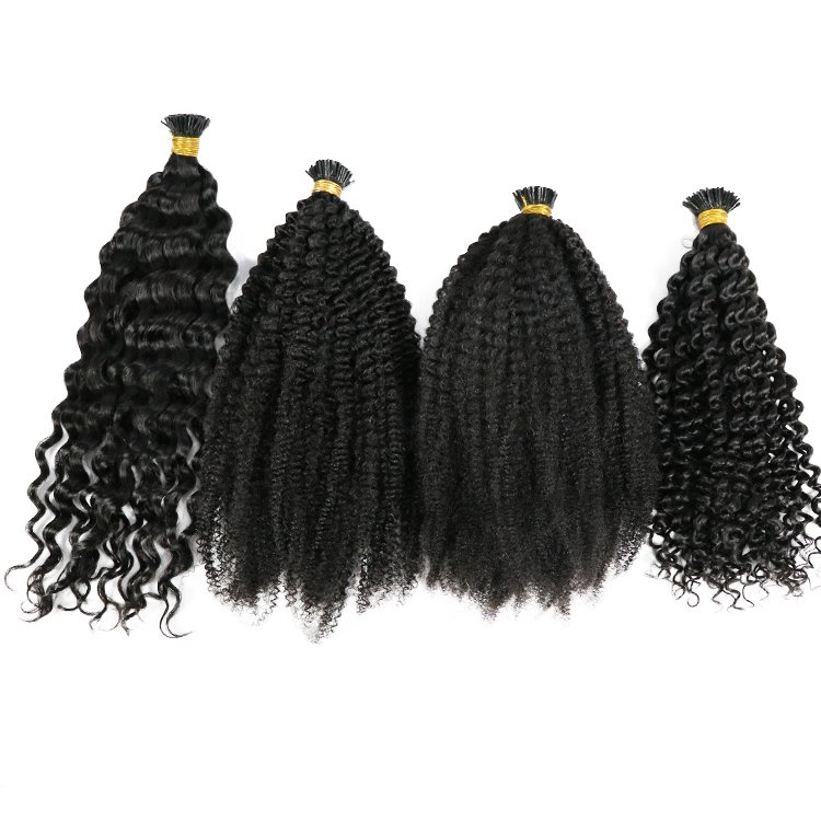 Hot Selling Premium Quality i Tip Human Hair Extensions Double Drawn Natural Color Curly iTip Hair Extensions