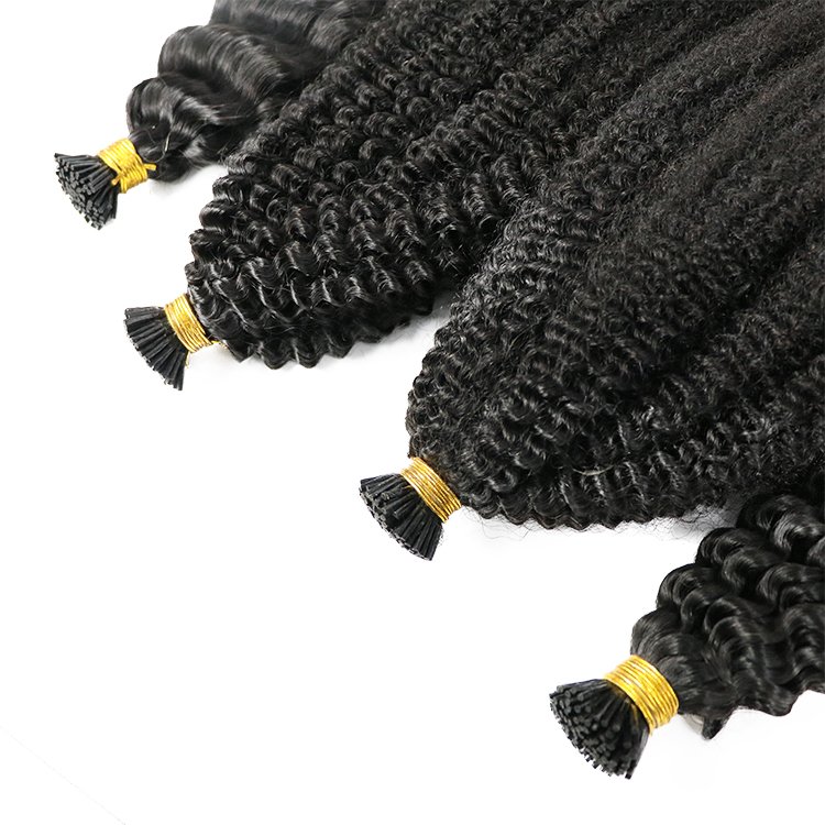 Hot Selling Premium Quality i Tip Human Hair Extensions Double Drawn Natural Color Curly iTip Hair Extensions