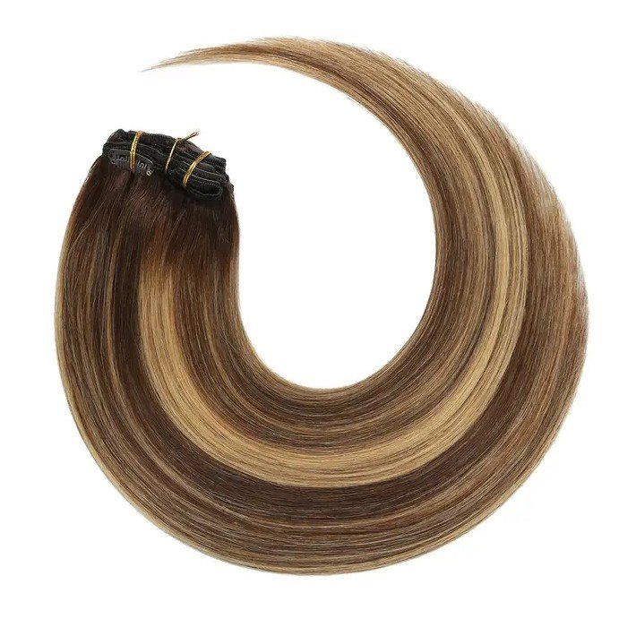Best Double Drawn T4/4/27 balayage Color Brazilian Hair Clip In Extensions Hair Piece 100g 120g Virgin Remy Hair Weft For Women