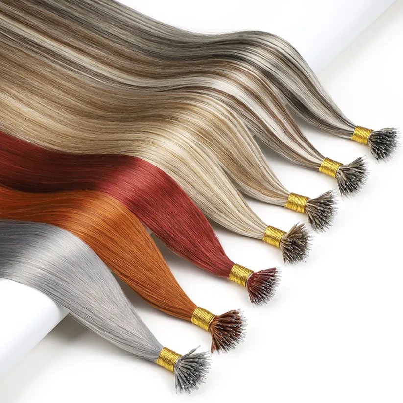 metal nano hair extensions Thick Ends Double Drawn 1G/strand Nano Ring Tip Hair Virgin Human Hair Extension