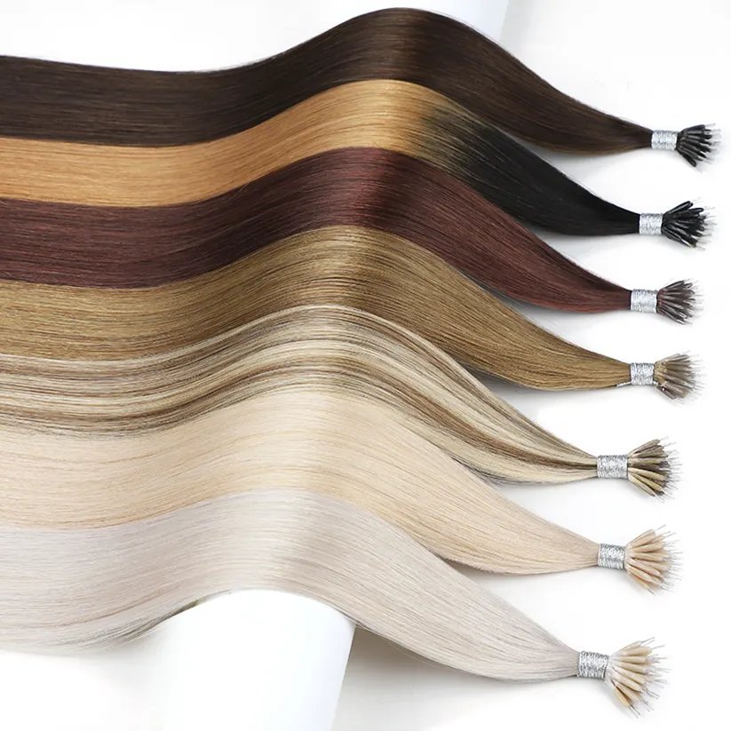 metal nano hair extensions Thick Ends Double Drawn 1G/strand Nano Ring Tip Hair Virgin Human Hair Extension