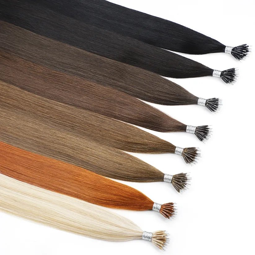 metal nano hair extensions Thick Ends Double Drawn 1G/strand Nano Ring Tip Hair Virgin Human Hair Extension