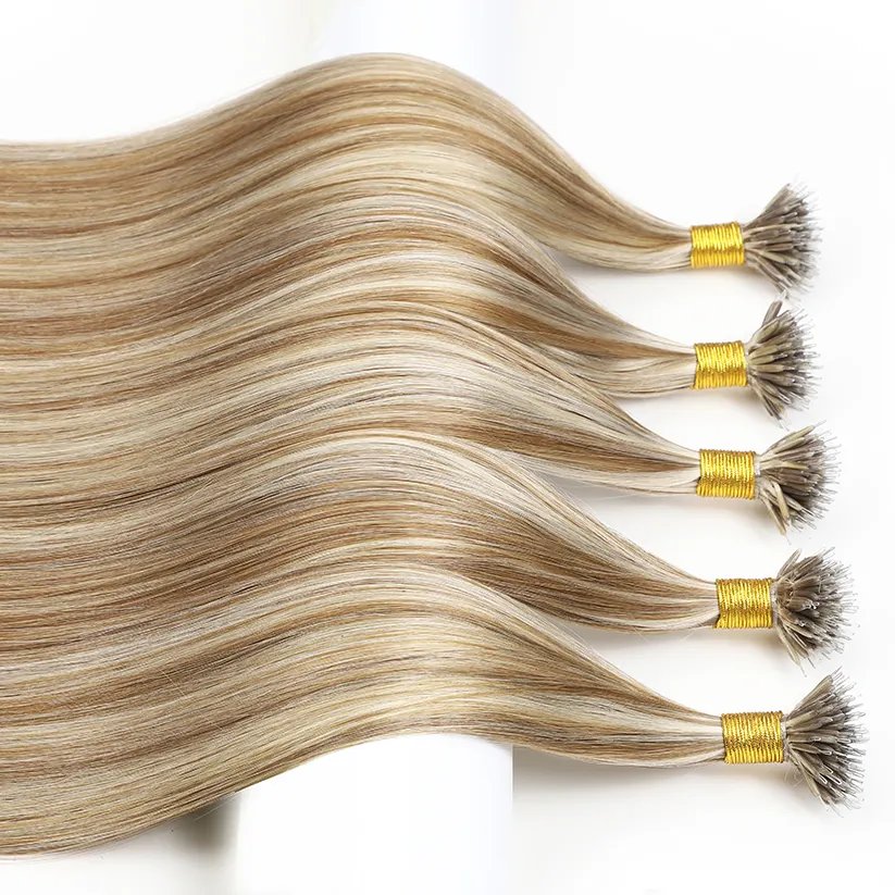 metal nano hair extensions Thick Ends Double Drawn 1G/strand Nano Ring Tip Hair Virgin Human Hair Extension