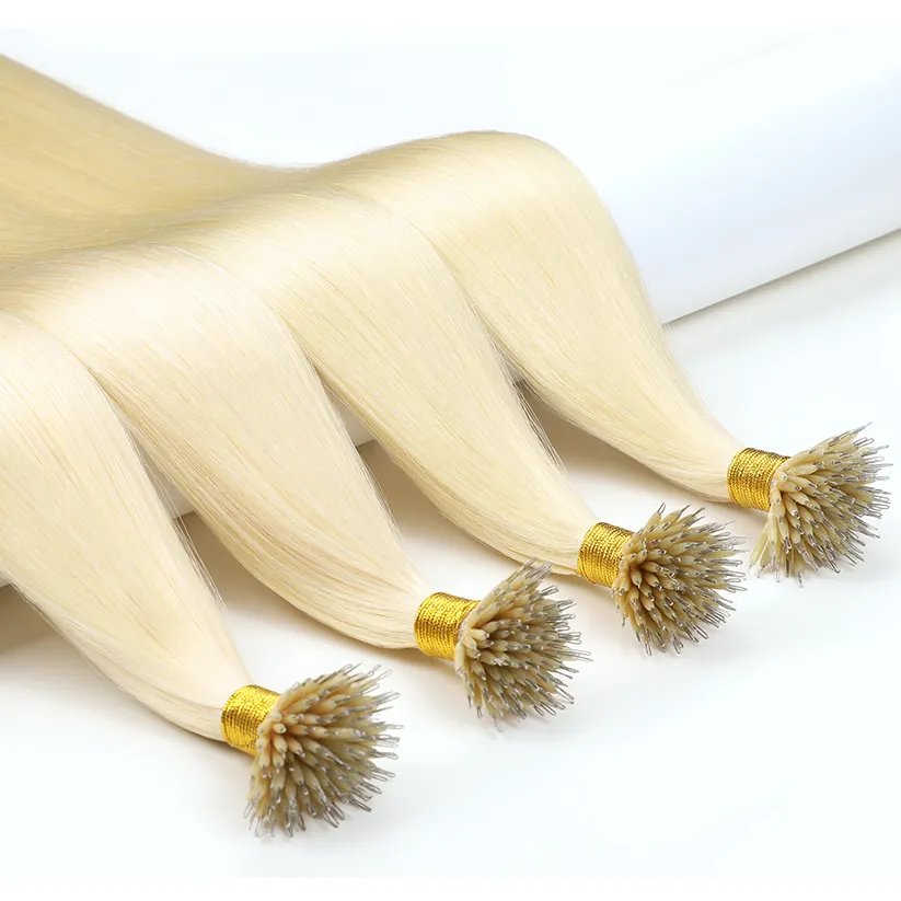 metal nano hair extensions Thick Ends Double Drawn 1G/strand Nano Ring Tip Hair Virgin Human Hair Extension